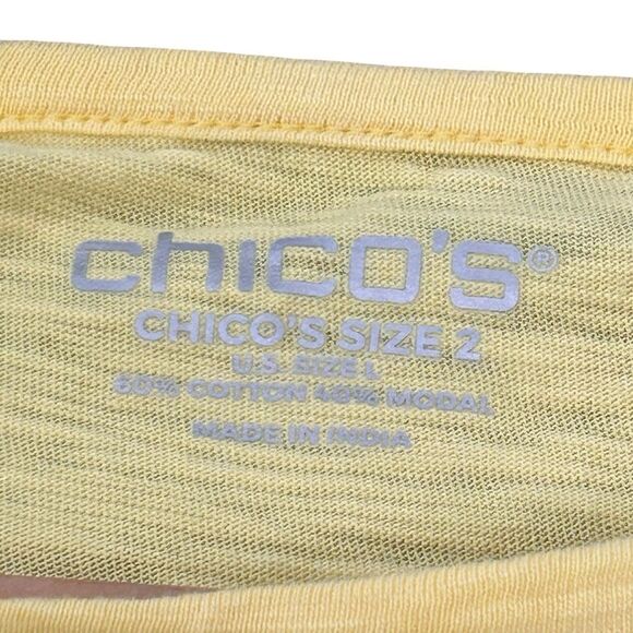 Chico’s lemon yellow asymmetrical elbow sleeve top size large - Picture 5 of 6